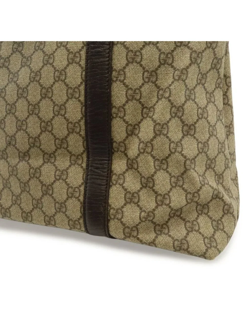 Gucci GG Supreme Plus Tote Large Shoulder Bag Leather Khaki Beige Dark Brown - Picture 8 of 8